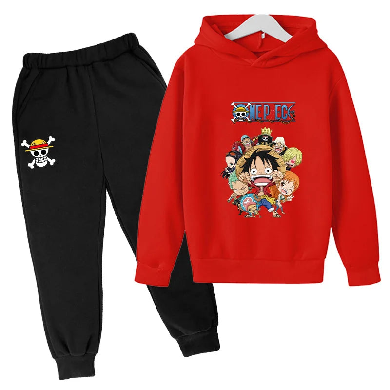 Ensemble Sweat à Capuche Rouge et Pantalon Enfant - One Piece