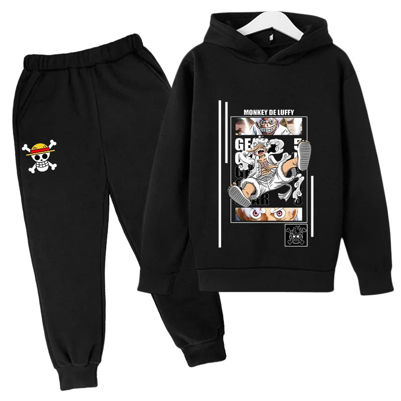 Ensemble Sweat à Capuche Noir et Pantalon Enfant - One Piece